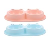 GANAZONO 2 Piezas Cuencos Dobles para Gatos con Base Antideslizante y Diseño Elevado Forma de Rana Resistentes para Uso Interior y Exterior de Rosa y Azul para Alimento Seco y Húmedo