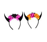GANAZONO 2 Piezas Diadema de Cuernos con Flores y Calavera para Halloween Accesorios para Pelo de Disfraz para Adultos y Jóvenes para Fiesta Temática y Cosplay