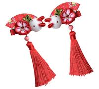 GANAZONO 2 piezas Horquilla de Conejo con Largos Flecos y Flor Accesorios de Cabello Infantiles para Hanfu Adornos para Niñas Rojo