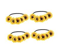 GANAZONO 4 Piezas Diadema de Flores Artificiales Girasol Diseño Realista con Floral Elástica para Bodas Fiestas Vacaciones y Sesiones Fotográficas