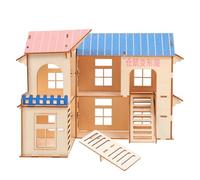 GANAZONO Casa Grande para Hámster de Madera Natural, Castillo de Tres Niveles Escalera, Villa Abierta para Pequeños Roedores, Cabaña Multiuso para Jerbos y Ratas, Decoración del Hogar