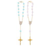 GANAZONO Colgante Rosario para Espejo Retrovisor de Coche 2 Piezas Azul y Morado con Medalla de Santos y Crucifijo Decoración Religiosa Interior Automotor para Bodas Festivales y Regalos