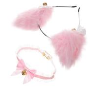 GANAZONO Diadema Orejas de Gato de Encaje Rosa Cómoda para Fijar el Cabello Collar de Campanilla para Fiestas y Lavado de Cara