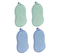 GANAZONO Esponjas de Baño para Ñiño y Ducha 4 Piezas Doble Cara Tamaño Mediano Exfoliante Niños Uso Infantil Colores Azul y Verde