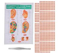 GANAZONO Parche de Acupuntura Auricular Desechable 1200 Unidades con Pinzas y Mapa de Puntos de Acupresión para Masaje de Orejas Hipoalergénico para Alivio del Estrés y Mejora del Sueño