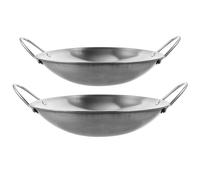GANAZONO Sartén Wok de Acero Inoxidable Doble Mango Diseño Redondo y Grosor Reforzado 2 Piezas Olla Wok para Cocinar Adecuado para Uso Doméstico y Comercial