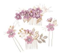 GANAZONO Tocado de Novia Dorado Hojas y Flores Set de 4 Piezas de Peines y Horquillas Cabello Accesorios para Boda Color Púrpura Aleación y Tela Decoración Cabello de Novia
