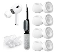 Ganbary 4 Paia di Almohadillas Compatible con Airpods Pro/Airpods Pro 2 con Foro per Riduzione del Rumore, Kit di Pulizia 3 in 1, Scatola di Conservazione Portatile a Quattro Scomparti - M