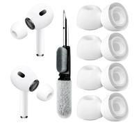 Ganbary 4 Paia di Almohadillas Compatible con Airpods Pro/Airpods Pro 2 con Foro per Riduzione del Rumore, Kit di Pulizia 3 in 1, Scatola di Conservazione Portatile a Quattro Scomparti - L