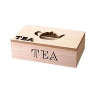 GANCEI 1 paquete de caja de almacenamiento de té cuadrada de madera con tapa, organizador de té a prueba de polvo de 6 compartimentos para carrito para cocina oficina