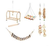 GANCEI Accesorios para jaula de pájaros de madera, juego de juguetes masticables de 8 piezas para loros, escalar, jugar en el jardín