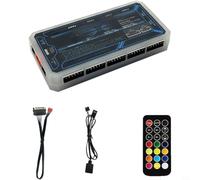 GANCEI Controlador de ventilador ARGB con control remoto inalámbrico, hub de 6 pines para iluminación de carcasa de PC y música, configuración de juegos (emite luz)