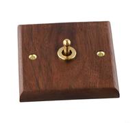 GANCEI Interruptor de luz de palanca retro con placa de madera de nogal, palanca de latón (1 gang 2 vías), 86 x 86 mm, cuadrado (1 gang)