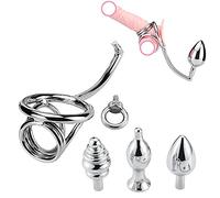 Gancho Anal Gancho Anal con Anillo para el Pene, Anillo de Metal para Pene Anillo para Testículos Dilatador de Ano con 3 Bolas Intercambiables Ensanchador de Testículos Ensanchador de Bolas Masajeador