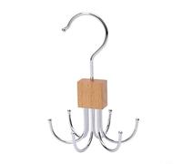 Gancho de acero inoxidable de 6 puntas con rotación de 360 grados para ropa, sombreros, bufandas, cinturones, uso doméstico y oficina (color madera)