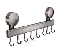 Gancho de cocina montado en la pared sin taladrar, para un almacenamiento robusto para utensilios y toallas, color gris, aluminio ABS (gris 40 cm, 8 ganchos)