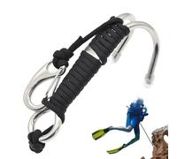 Gancho de doble cabeza para buceo - Gancho de flujo de acero inoxidable 316 con cuerda de seguridad | Equipo resistente a la corrosión para buceo en cuevas, fondeo a la deriva, posicionamiento submari