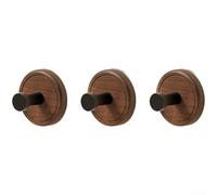 Gancho de pared con ventosa con incrustaciones de madera de nogal para toallero de baño, alternativo, sin montaje de clavos, fuerte sujeción en superficies lisas (tres)