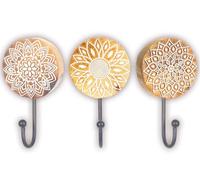 Gancho decorativo de pared - Pack de 3 - Madera de mango natural - Sello de madera curvada a mano con gancho de metal para abrigos, toallas, llaves, ropa - Colgador de joyería