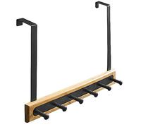 Gancho para Encima de Puerta con 6 Ganchos, Sin Taladrar Perchero de Madera Negro para Cocina, Sala Estar y Pasillo