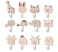 Gancho para ropa infantil de madera, ganchos de pared autoadhesivos con bonitos motivos de animales para habitación de los niños, habitación de bebé o pasillo, almacenamiento práctico y decorativo