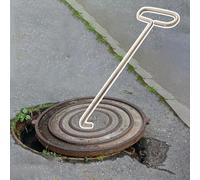 Gancho para tapa de canal, Extractor de tapas de tanque séptico de acero for alcantarillado de taller, herramienta versátil con llave de boca de acceso y cabeza roma.(30cm (11 3/4"))