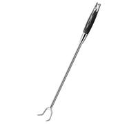 Gancho para Voltear Carne de Cocina Mango de Madera, Acero Inoxidable | Asar y Barbacoa, Punta Afilada, Color Plata, 1 Pieza, Uso en Camping y Caza