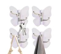 Ganchos adhesivos genéricos - 4 ganchos de almacenamiento adhesivos giratorios para mariposas, ganchos pegajosos muy sólidos, ideal para apartamento, baño, ducha, cocina, dormitorio, entrada