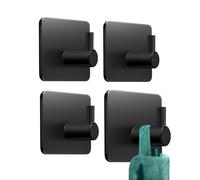 Ganchos Adhesivos para Pared Acero Inoxidable, 4 Piezas Negro, Colgadores Adhesivos, Autoadhesivo Colgador Toallas, Accesorios para Baño Extrafuertes y Sin Taladro, Multi-Uso para Llaves y Ropa