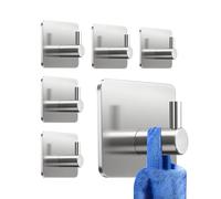 Ganchos Adhesivos para Pared Acero Inoxidable, 6 Piezas Plateado, Colgadores Adhesivos, Autoadhesivo Colgador Toallas, Accesorios para Baño Extrafuertes y Sin Taladro, Multi-Uso para Llaves y Ropa