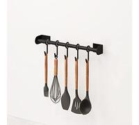 Ganchos autoadhesivos, ganchos adhesivos, toallero, estante de cocina de acero inoxidable montado en la pared, organizador de cocina con 5 ganchos deslizantes para cocina y baño, negro (color: negro