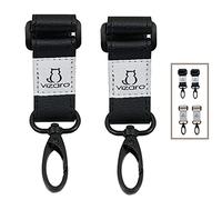 Ganchos Carro Bebé de Lujo de marca Vizaro - 2 uds - Para Colgar Bolsas, Mochilas, etc - Correa Ecopiel Negra Alta Resistencia Hasta 15kg Peso y Giro 360º - Argolla Cerrada Elegante