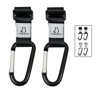 Ganchos Cochecito Bebé de Lujo de marca Vizaro - 2 uds - Para Colgar Bolsas, Mochilas, etc - Correa Ecopiel Negra Alta Resistencia Hasta 15kg Peso - Argolla Cerrada Grande