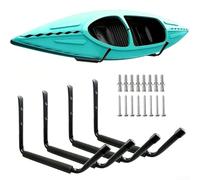Ganchos de almacenamiento para kayak, montado en la pared, para tabla de surf, canoa, rodamiento, 100 libras, acero al carbono resistente con acolchado protector azul (negro)