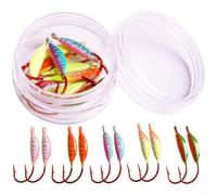 Ganchos de cabeza de plantilla, señuelos de pesca cepillados, diseño curvado de púas con colores vibrantes para pesca en hielo y aplicaciones de cebo pequeño (10 colores por caja)