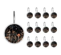 Ganchos de cortina de ducha de acero inoxidable con diseño de hongos botánicos y flores iluminadas por la luna, ganchos para cortinas de ventana de baño, paquete de 12