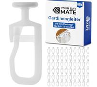 Ganchos de Cortina, Planeadores de 60 x Cortina, Blanco, Gancho de Cabeza Plana de 9 mm, 3-4 mm de Ancho de Marcha y 10 x 3 mm de Cámara de Rodillo, Anillos para Cortinas, Rollos de Cortina Blancos