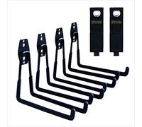 Ganchos de garaje, paquete de 4 ganchos de almacenamiento de montaje en pared con 2 organizadores de cables de extensión, ganchos resistentes de 7.5 pulgadas de largo para escalera, esquí, deportes,