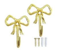 Ganchos de lazo, uso versátil, 9,7 x 3,7 x 10,5 cm, paquete de 2 ganchos decorativos de latón, fácil instalación para llaves, sombrero, toalla, sala de estar, dormitorio, cuarto de bebé, armario