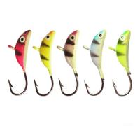 Ganchos de metal para cabeza de plantilla de media luna diseñados para una mínima resistencia al agua y un deslizamiento suave a través de agujeros de pesca en hielo y zonas poco profundas (5 colores