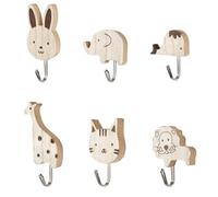 Ganchos de Pared con Animales,6 PCS Perchero Infantil Pared,Ganchos de Pared Adhesivos de Madera con Animale,Perchero Infantil Gancho Decoración con Temática de Animales para Dormitorio,Cocina