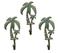 Ganchos de pared de hierro fundido con palmera, juego de 3, perchas decorativas tropicales de 8 x 4 pulgadas, acabado negro rústico, para abrigos, toallas, bolsos, añade un toque tropical a la