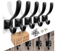 Ganchos de pared rústicos para colgar (paquete de 5) ganchos negros de hierro fundido para colgar en la pared, ganchos de base cuadrada para abrigos, bolsos, sombreros, toallas (ganchos negros)