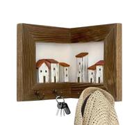 Ganchos de pared rústicos, soporte para llaves vintage, decoración de madera 3D de 6.7 pulgadas, estante de llaves de madera maciza con ganchos para colgar, organización del hogar, acento clásico