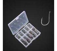Ganchos de pesca de acero de alto carbono, caja de 100 piezas con vástago largo y anillos opcionales para un cebo seguro o fijación de señuelo (B)