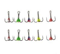 Ganchos de pesca en hielo de acero inoxidable, 10 unidades, diseño de tres mandíbulas para uso de cebo hundido, con boca multiángulo para colgar y base similar a un taladro (10#)