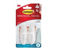 Ganchos de plástico Comando W17081, tamaño M, resistente al agua hasta 1,4 kg Diseño de carga con 2 ganchos y 4 tiras blancas