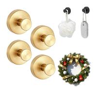 Ganchos de Succión para Corona de Navidad, Gancho para Corona de Puerta, Multiusos Suction Cup Hooks Sin Taladro, Soporte para Toallas de Baño, Acero Inoxidable Impermeable (Oro,4PCS)