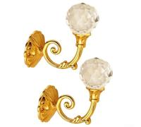 Ganchos decorativos de pared fáciles de instalar para cortinas con hermosos detalles de cristal, paquete de 2 (dorado)