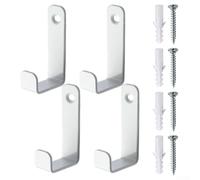 Ganchos en forma de L de acero laminado en frío, paquete de 4 para soluciones de almacenamiento basadas en la pared en garaje, taller, cobertizo o lavadero, incluye tornillos de montaje (blanco)